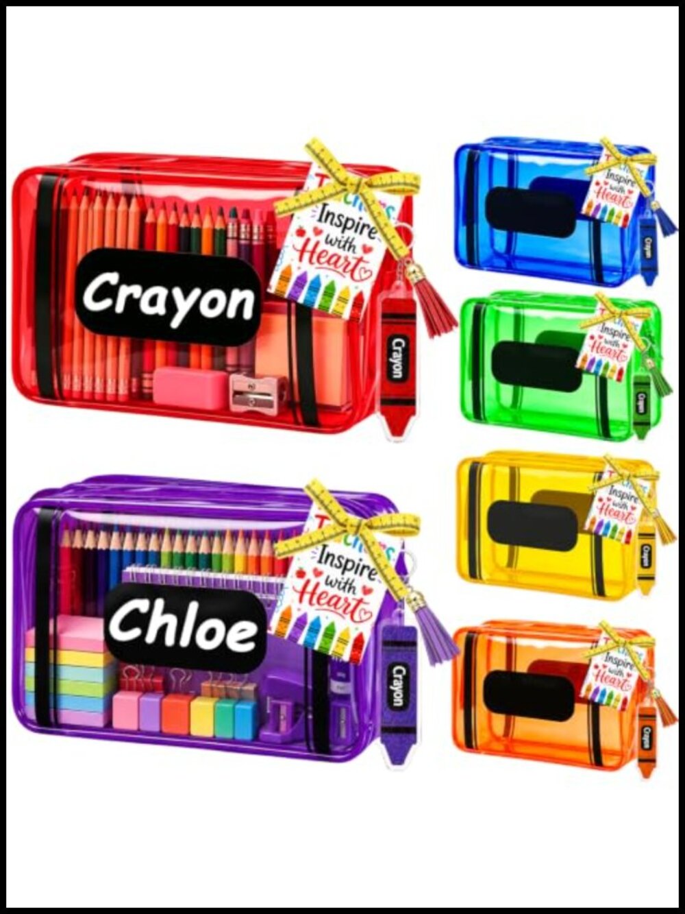 6-Pack Clear Waterproof PVC Cosmetic Bags with Keychains, Teacher Appreciation